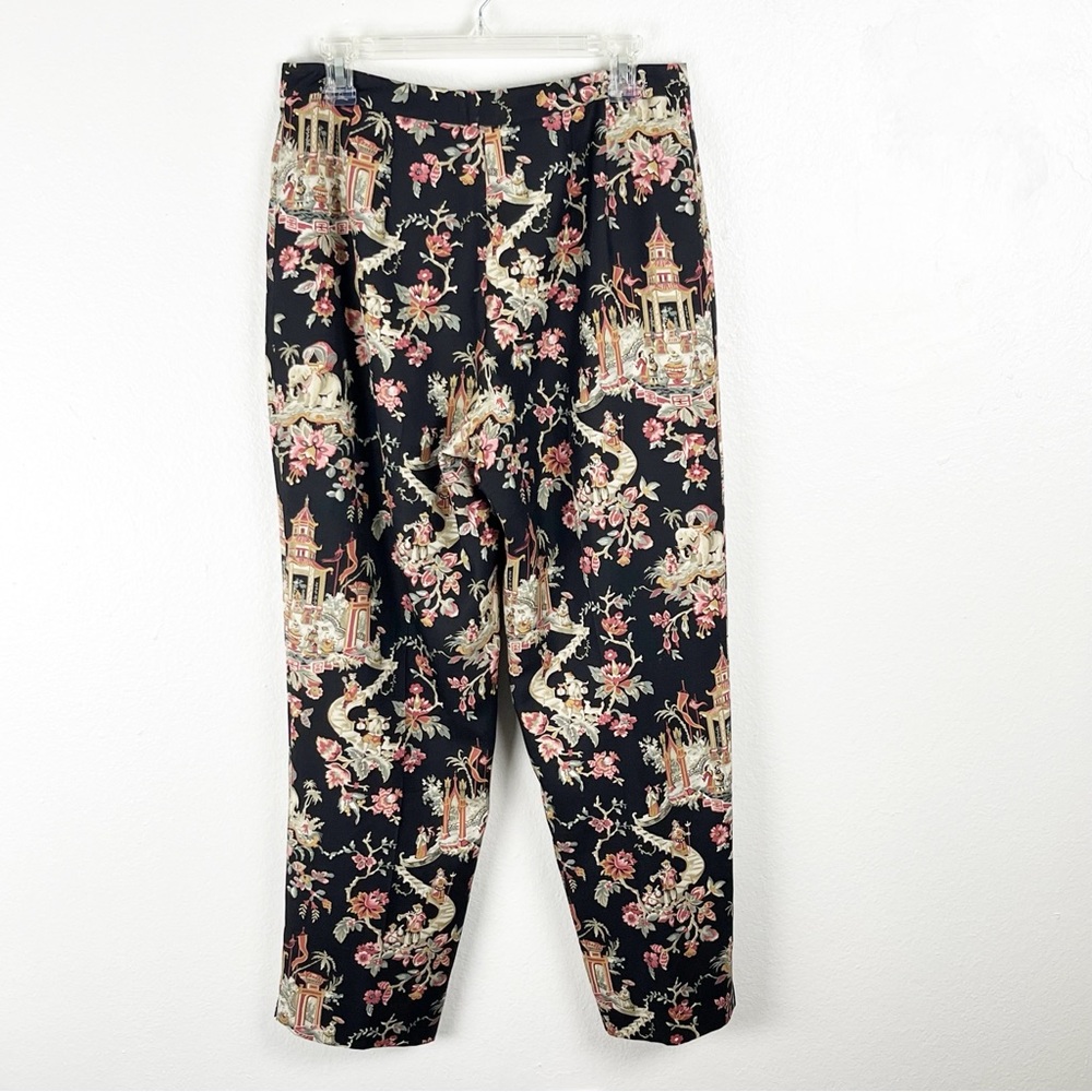 TALBOTS Silk Wool Blend High Rise Asian Inspired Graphic Lined Pants 10 Boho
